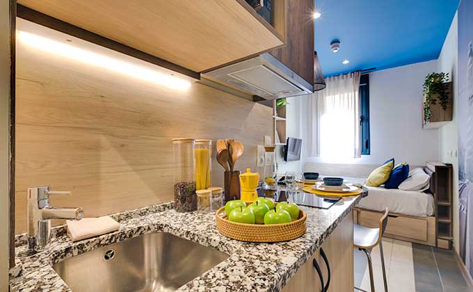 Cocina-Habitaciones-Residencia-Estudiantes-Livensa-Living-Madrid-Aravaca